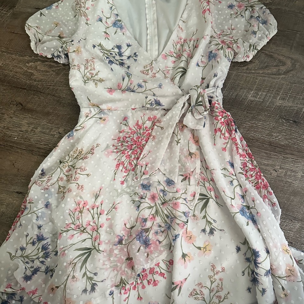Floral Wrap Dress with Puff Sleeves